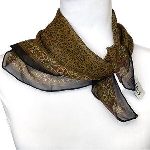 Vintage Bill Blass Silk Leopard Print Square Scarf Floral Border